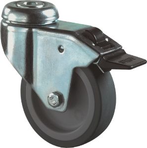 Afbeeldingen van Kelfort Zwenkwiel 75 mm met glijlager met boutgat met rem grijs rubber gegalvaniseerd verzinkt