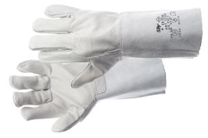 Afbeeldingen van SafeWorker Lashandschoen rundnerfleer wit 15cm kap