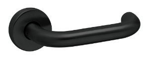 Afbeeldingen van Oxloc Deurkruk met rozet op kunststof onderrozet, coevorden, D-model, RVS zwart