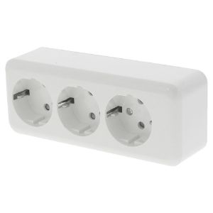 Afbeeldingen van Q-Link contactdoos opbouw - 3-voudig - met randaarde - langwerpig - polarwit