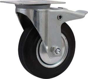 Afbeeldingen van Kelfort zwenkwiel zwaar met plaat en rem, vol elastische rubber band