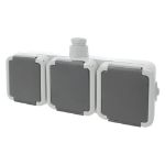 Afbeeldingen van Peha contactdoos spatwaterdicht opbouw - 3-voudig - randaarde - met wartel M20 - grijs