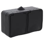 Afbeeldingen van Q-Link contactdoos opbouw - 2-voudig - met randaarde - spatwaterdicht IP54 - horizontaal - zwart