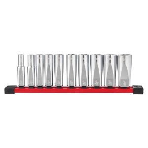 Afbeeldingen van MILWAUKEE® Doppenset 3/8” FOUR FLAT™ lang SAE maten (10-delig)