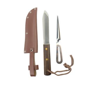 Afbeeldingen van Homeij Bootmes Marler K2 12 cm rvs/ebbenhout, met priem en leren etui