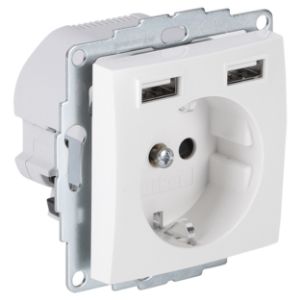 Afbeeldingen van Berker S1 contactdoos inbouw - 1-voudig - randaarde - met USB type A - polarwit