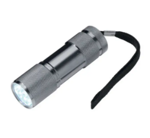 Afbeeldingen van Zaklamp aluminium met koord  9-leds, inclusief batterijen
