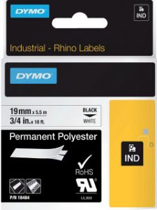 Afbeeldingen van Labeltape Dymo Rhino industrieel polyester 19mm zwart op wit 18484