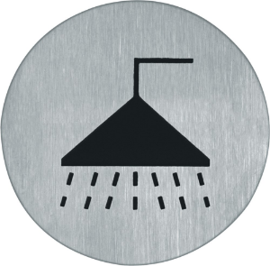Afbeeldingen van Oxloc Symboolplaat doucheruimte, 75 mm, rond, zelfklevend, rvs mat geborsted.