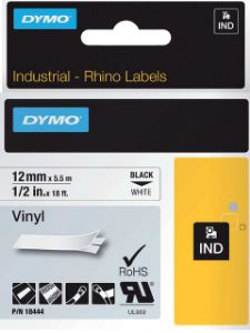 Afbeeldingen van Labeltape Dymo Rhino industrieel vinyl 12mm zwart op wit 18444