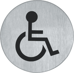 Afbeeldingen van Oxloc Symboolplaat invalide toilet, 75 mm, rond, zelfklevend, rvs mat geborsted.