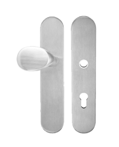 Afbeeldingen van Oxloc Veiligheidsgarnituur met deurduwer RVS L+R 72mm buiten blind