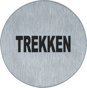 Afbeeldingen van Oxloc Symboolplaat trekken, 75 mm, rond, zelfklevend, rvs mat geborsted.