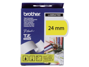 Afbeeldingen van Brother labeltape, 24 mm x 8 meter, tze-651, geel/zwart