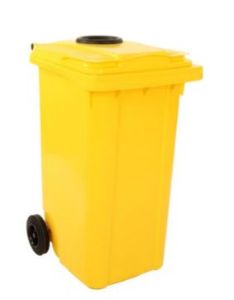 Afbeeldingen van Mini-container 240 ltr geel met flessenrozet