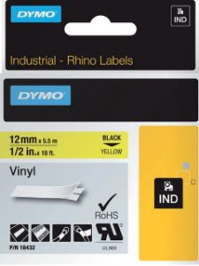 Afbeeldingen van Labeltape Dymo Rhino industrieel vinyl 12mm zwart op geel 18432