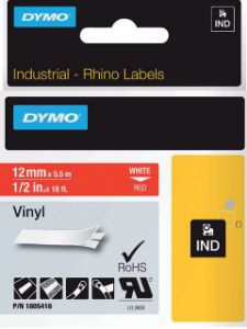 Afbeeldingen van Labeltape Dymo Rhino industrieel vinyl 12mm wit op rood 1805416
