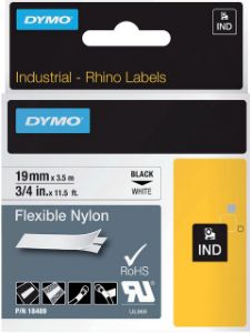 Afbeeldingen van Labeltape Dymo Rhino industrieel nylon 19mm zwart op wit 18489