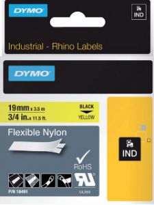 Afbeeldingen van Labeltape Dymo Rhino industrieel nylon 19mm zwart op geel 18491