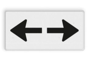 Afbeeldingen van Verkeersbord onderbord OB502 450x200mm pijlen links en rechts  reflectieklasse 3 folie